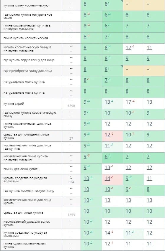 Результаты ядра в Топвизоре по проработанным страницам